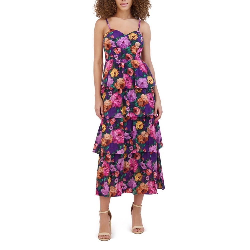 Siena Burnout Chiffon Sweetheart Sleeveless Tiered Side Slit Midi Dress Size 6